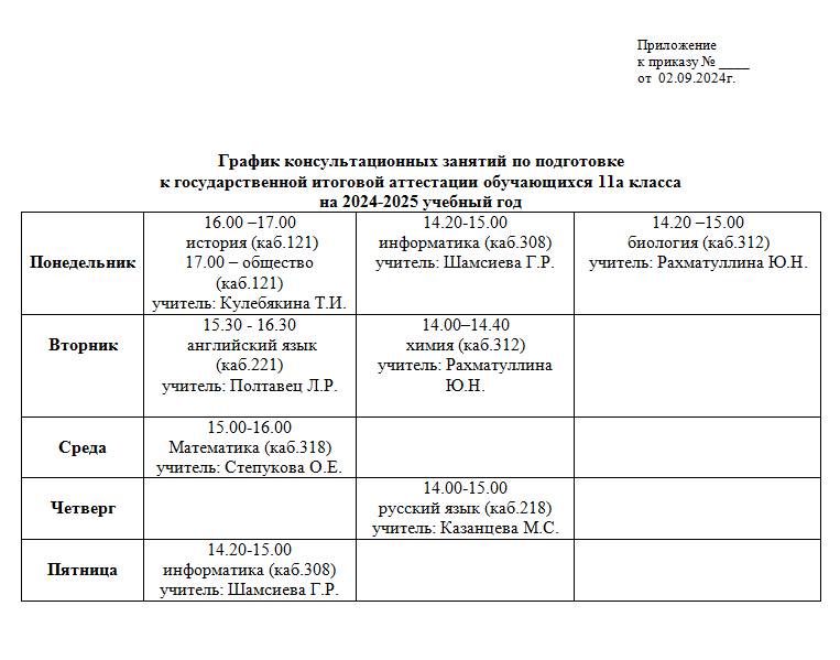 График консультационных занятий.